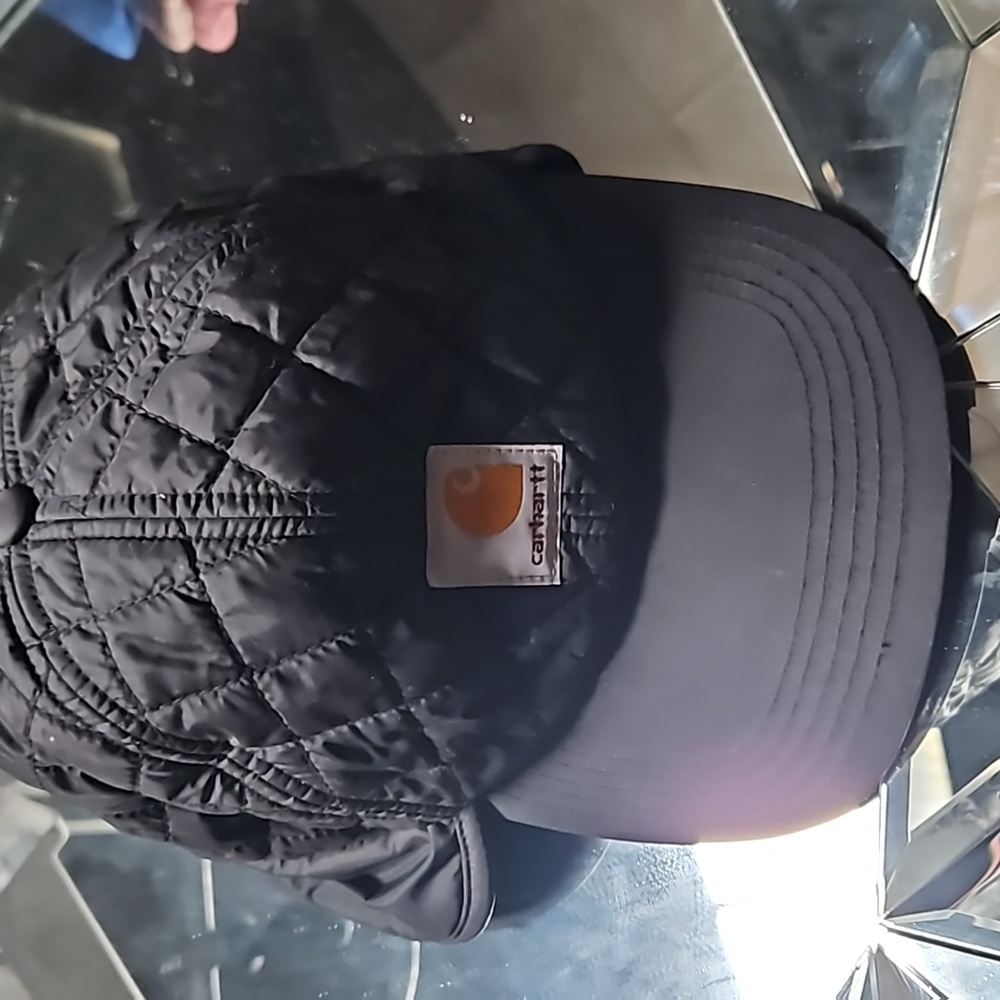 Carhartt Black Quilted Cap with Brown Logo Patch